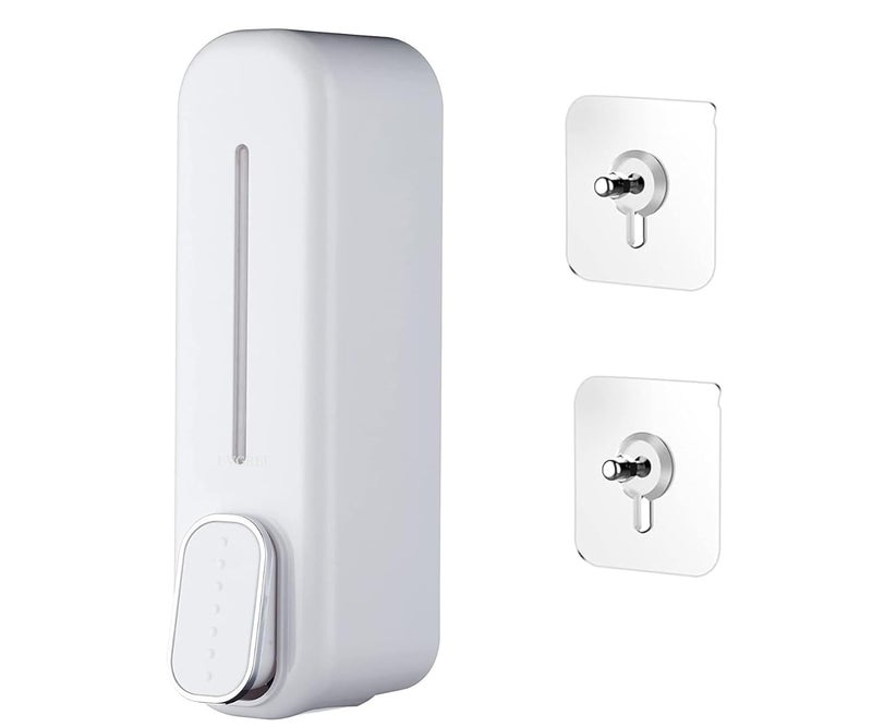 EVGREF Liquid soap Dispenser 350 ML WhiteSet of 1 and Adhesive NonDrilling Wall Hook2 Pieces - Image 1