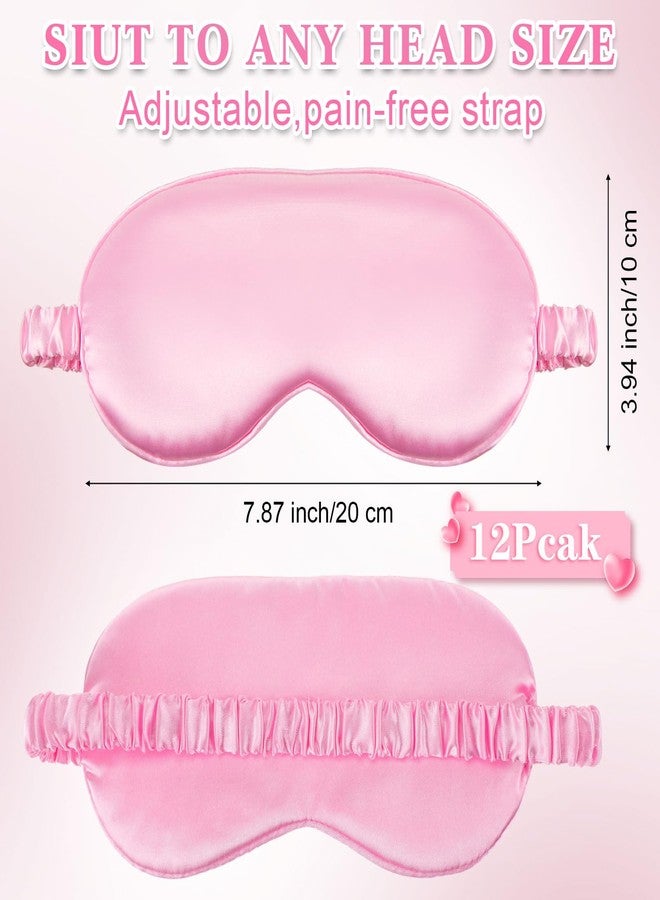 Cutecrop 12 Pcs Silk Sleep Masks Soft Satin Eye Masks with Adjustable Elastic Strap for Sleeping Comfortable Blindfold Eyeshade for Women Men Nap Night Travel Gifts (Pink - Image 2