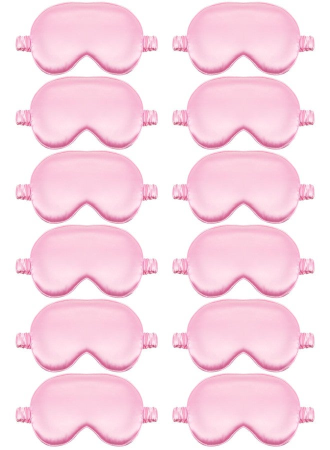 Cutecrop 12 Pcs Silk Sleep Masks Soft Satin Eye Masks with Adjustable Elastic Strap for Sleeping Comfortable Blindfold Eyeshade for Women Men Nap Night Travel Gifts (Pink - Image 1