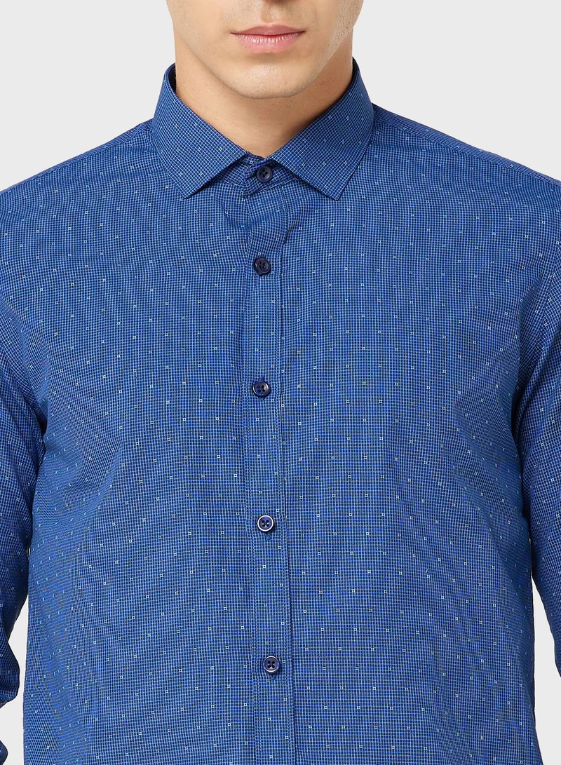 Robert Wood Men Easy Care Teal Blue Checked Sustainable Formal Shirt