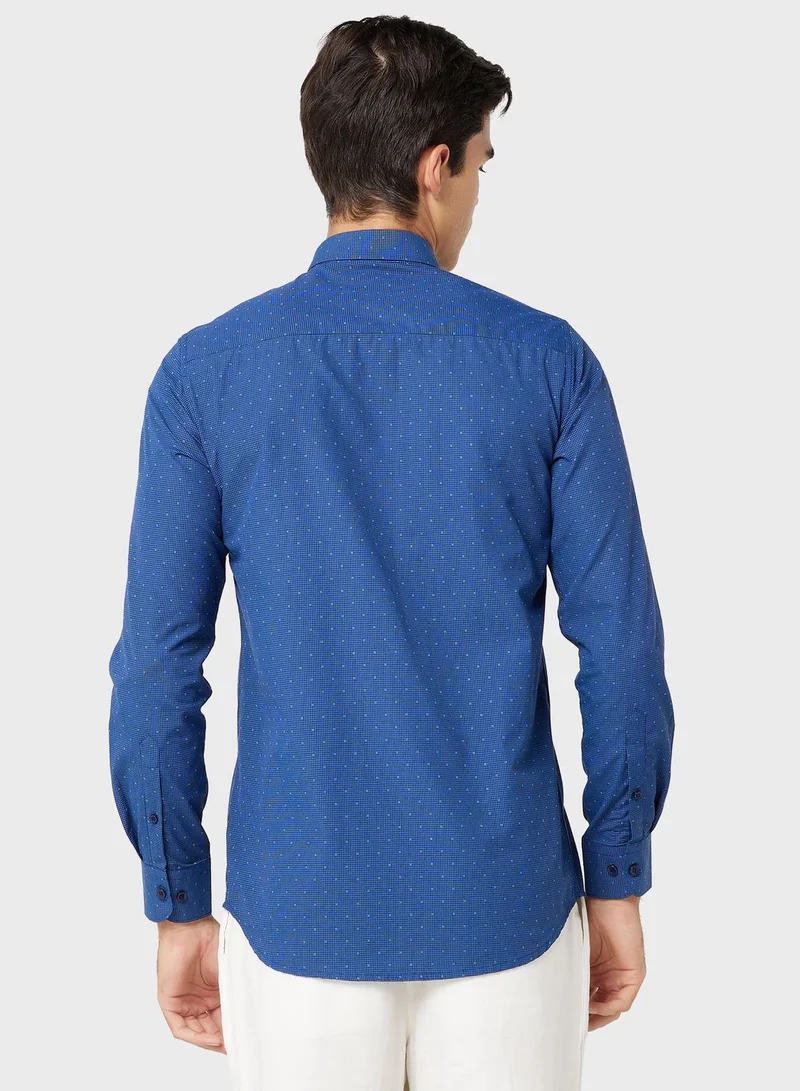 Robert Wood Men Easy Care Teal Blue Checked Sustainable Formal Shirt