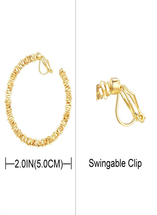 YOQUCOL 5CM(2.0IN) Golden Tone Swingable Clip On Hoop Earrings Non Pierced Earrings for Women - Image 2