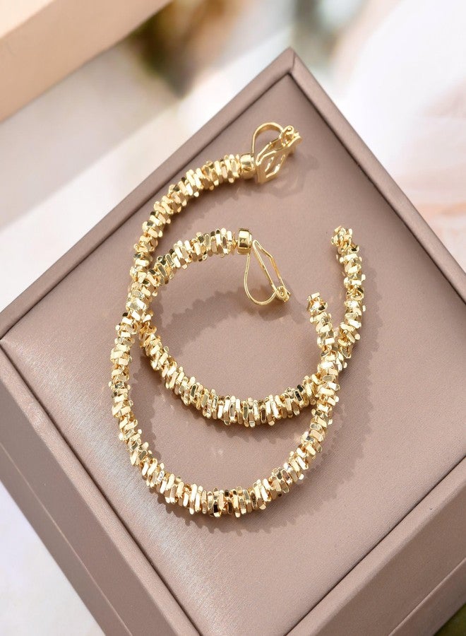 YOQUCOL 5CM(2.0IN) Golden Tone Swingable Clip On Hoop Earrings Non Pierced Earrings for Women - Image 4