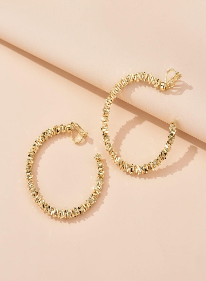 YOQUCOL 5CM(2.0IN) Golden Tone Swingable Clip On Hoop Earrings Non Pierced Earrings for Women - Image 5