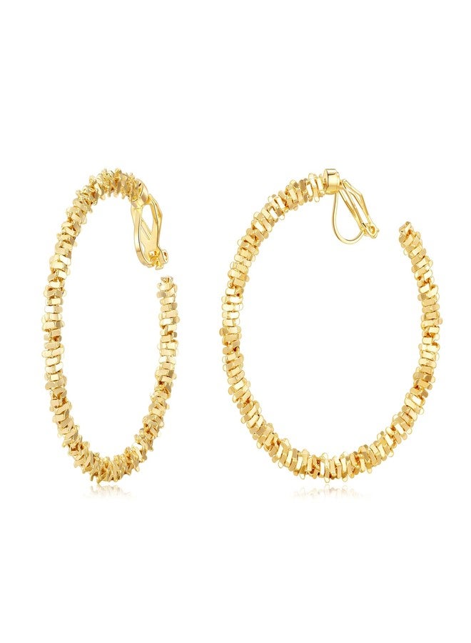 YOQUCOL 5CM(2.0IN) Golden Tone Swingable Clip On Hoop Earrings Non Pierced Earrings for Women - Image 1