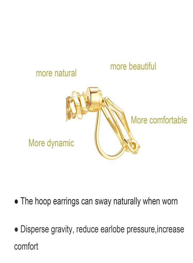 YOQUCOL 5CM(2.0IN) Golden Tone Swingable Clip On Hoop Earrings Non Pierced Earrings for Women - Image 3
