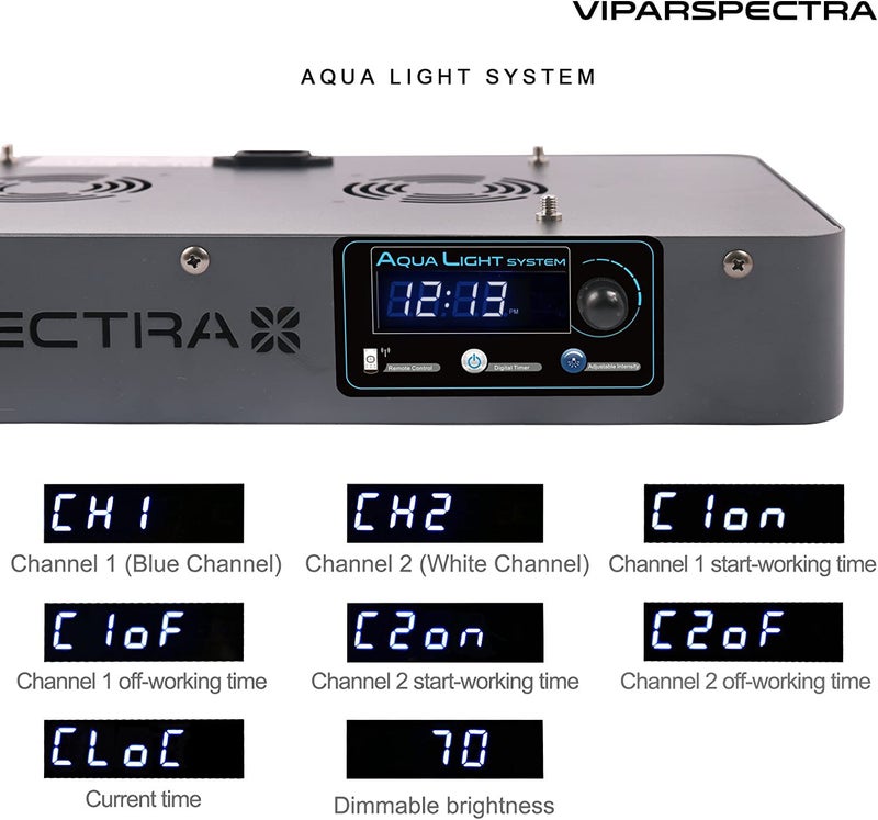 VIPARSPECTRA 165W LED Aquarium Light Dimmable Full Spectrum LED Reef Lights for Coral Saltwater Fish Tank, Remote/Timer Control, Programmable Auto On/Off, Blue/White Dual Channel Brightness 0-100% - Image 4