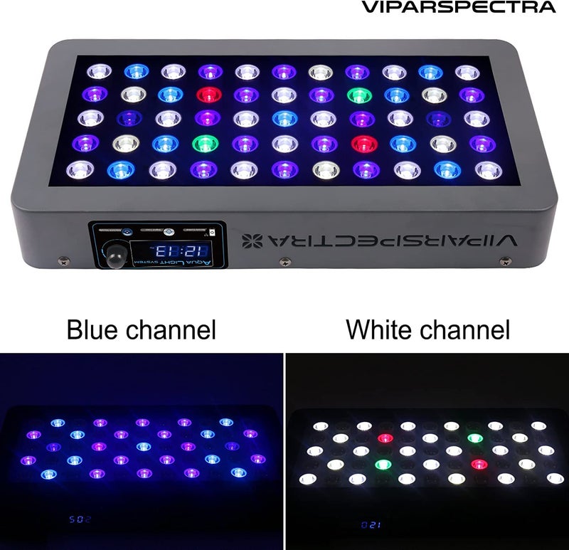 VIPARSPECTRA 165W LED Aquarium Light Dimmable Full Spectrum LED Reef Lights for Coral Saltwater Fish Tank, Remote/Timer Control, Programmable Auto On/Off, Blue/White Dual Channel Brightness 0-100% - Image 3