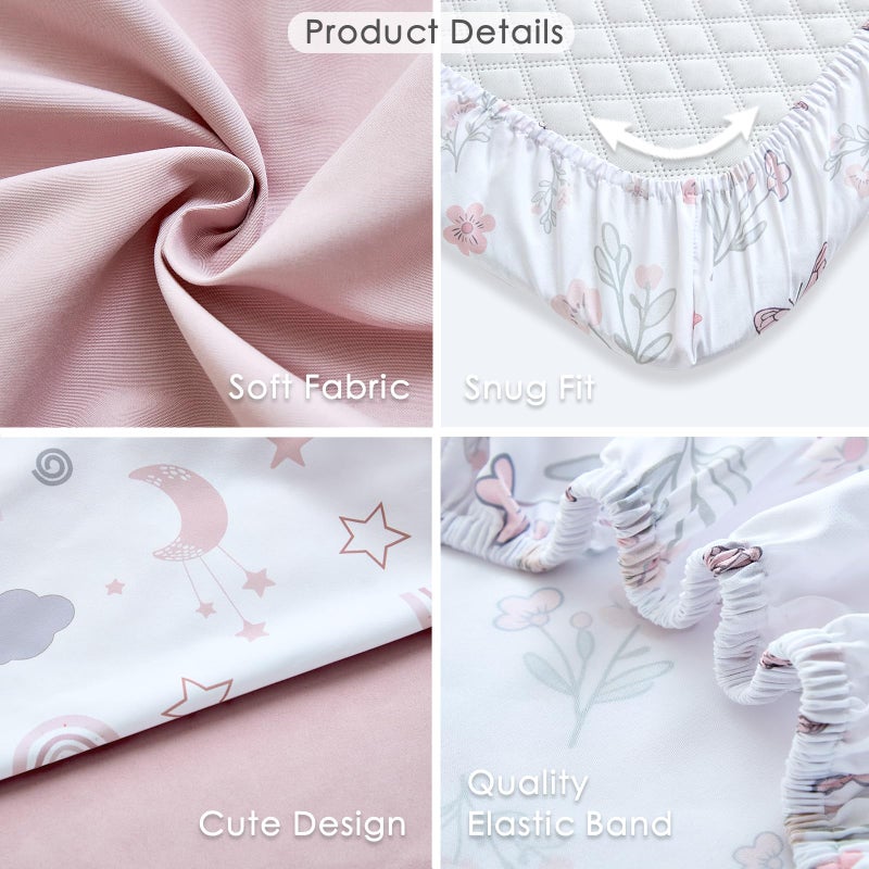 NacoMoco 4 Pack Bedside Bassinet Sheets - 33"x20" Bassinet Sheets for Baby Delight, Angelbliss, Maxi-COSI & Most Regular Size Bedside Sleeper | Ultra Soft & Skin Friendly Bassinet Fitted Sheet for Girls - Image 5