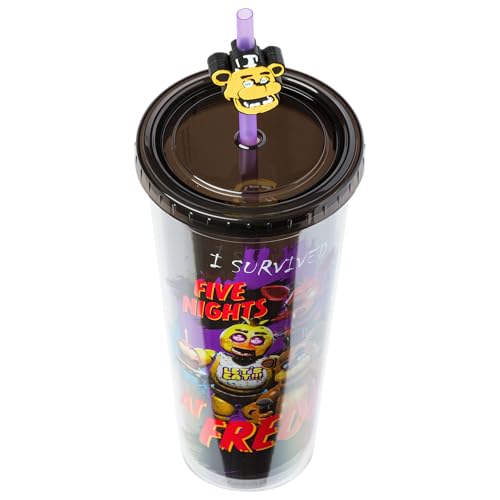 Silver Buffalo Five Nights at Freddy's Plastic Cold Cup with Lid and Straw Topper Featuring Freddy Fazbear, Foxy, Chica, and Bonnie, 24 Ounces - Image 3