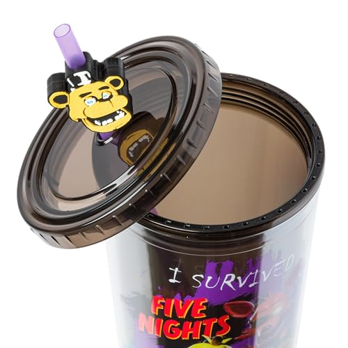 Silver Buffalo Five Nights at Freddy's Plastic Cold Cup with Lid and Straw Topper Featuring Freddy Fazbear, Foxy, Chica, and Bonnie, 24 Ounces - Image 4