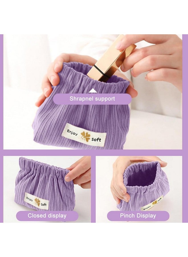 MAYCREATE® 2pcs Small Makeup Pouch, Lipstick Cosmetic Bag, Corduroy Elastic Storage Pouch, Makeup Pouches for Women Girls, Travel Coin Pouch Jewelry Organizer Bag - Self Closing, Pink & Purple - Image 4