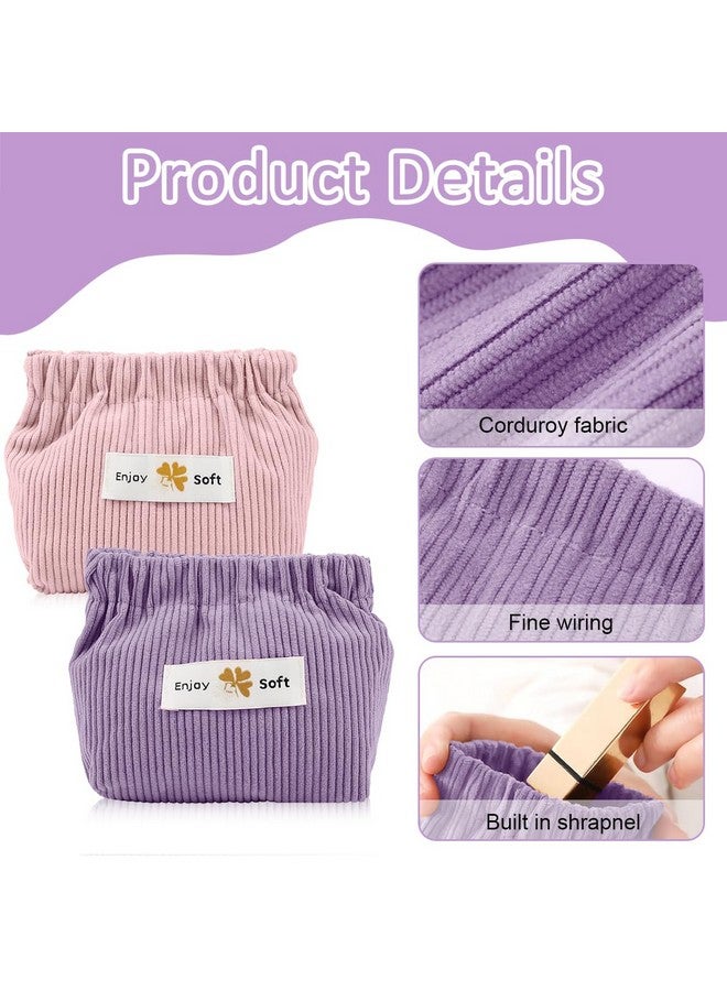 MAYCREATE® 2pcs Small Makeup Pouch, Lipstick Cosmetic Bag, Corduroy Elastic Storage Pouch, Makeup Pouches for Women Girls, Travel Coin Pouch Jewelry Organizer Bag - Self Closing, Pink & Purple - Image 3