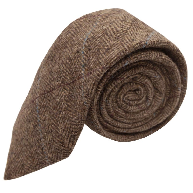 King & Priory Luxury Herringbone Brown Tweed Necktie, Tie - Image 3