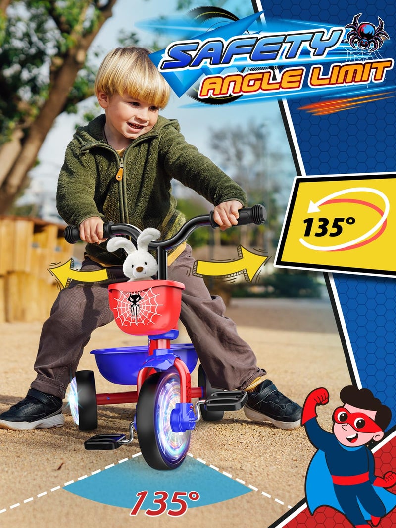 Ackarido Tricycle for Toddlers 1-3 3-5 Year Olds, Spider Toddler Bike Baby Balance Bike with Colorful Lighting Wheels & Large Basket, Birthday Gift and Toy for 1 2 3 4 5 Year Olds Boys and Girls - Image 4