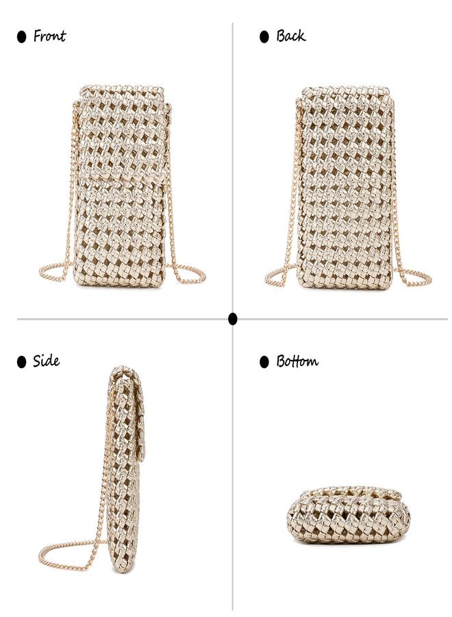 PHILOMENA Boho Crochet Small Crossbody Bag for Women Cell Phone Purse Lightweight Cute Summer Knit Beach Purse for Vacation Travel (Gold) - Image 3