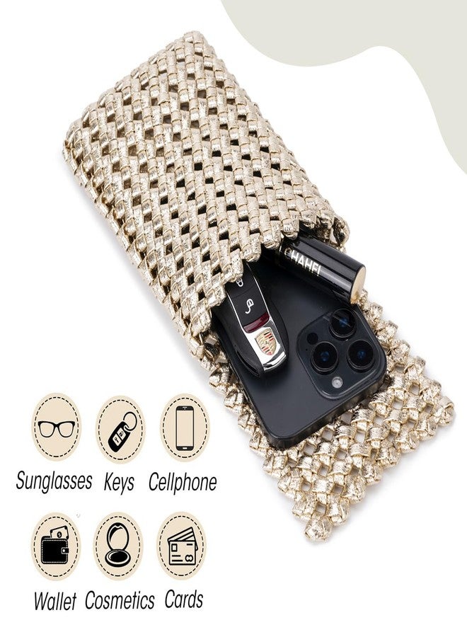 PHILOMENA Boho Crochet Small Crossbody Bag for Women Cell Phone Purse Lightweight Cute Summer Knit Beach Purse for Vacation Travel (Gold) - Image 4