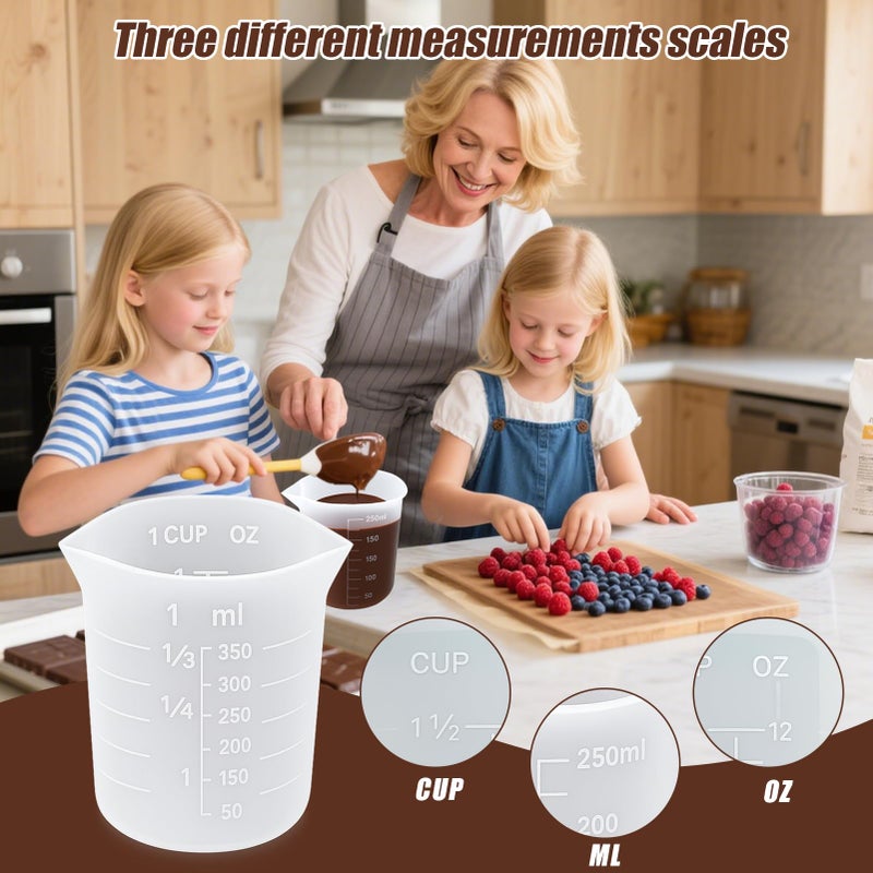 Juome 6PCS Silicone Measuring Cups for Melting Chocolate - Silicone Chocolate Melting Cup Set with 100/250/350ml Capacity, Dishwasher Safe, Baking Supplies Accessories for DIY Chocolate Molds - Image 4