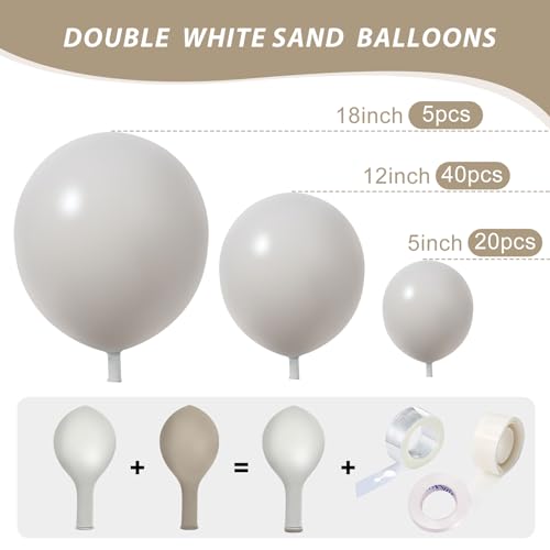 IHEPYQ White Balloons Double Stuffed Sand Different Sizes 18 12 5 Inch for Garland Arch Kit Neutral Baby Shower Bridal Wedding Birthday Party Decor - Image 5