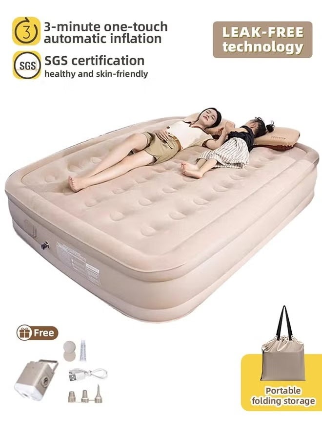 XiuWoo - Portable Inflatable Air Mattress with Built in Electric Pump, Water-Resistant Sleeping Pad Features Fast Self-Inflation Deflation, I for Camping, Backpacking, Hiking, Carry Bag Included, Double Size 203*157*47cm - Image 1