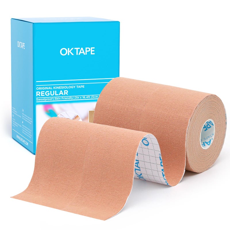 OK TAPE Regular Original Cotton Kinesiology Tape 2 Pack Elastic Water Resistant Therapeutic Athletic Tape Latex Free Injury Recovery Uncut K Tape 2in164ft Black