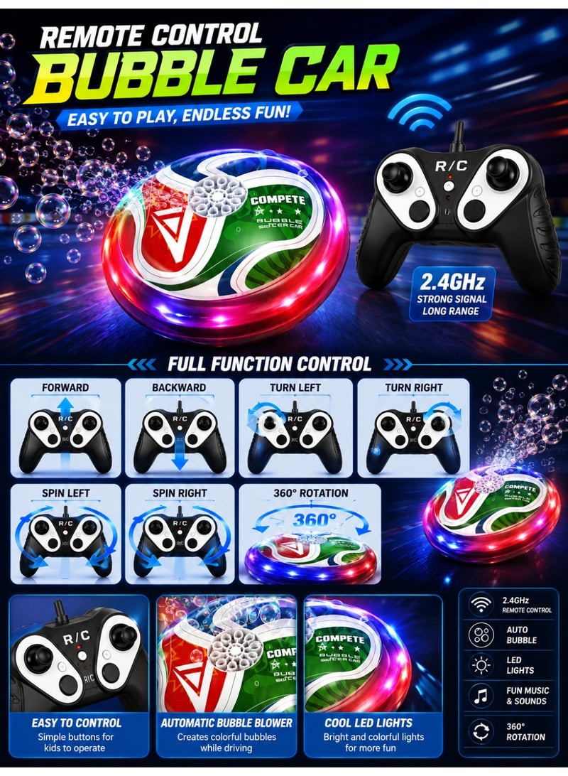 Eworld Bubble RC Soccer Car Toy with Remote Control, Automatic Bubble Blower, LED Lights, Music & 360° Rotation, Rechargeable Electric Kids Toy for Boys & Girls 6+ Years - Image 3