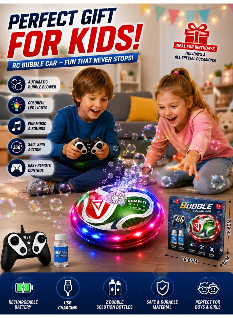 Eworld Bubble RC Soccer Car Toy with Remote Control, Automatic Bubble Blower, LED Lights, Music & 360° Rotation, Rechargeable Electric Kids Toy for Boys & Girls 6+ Years - Image 5