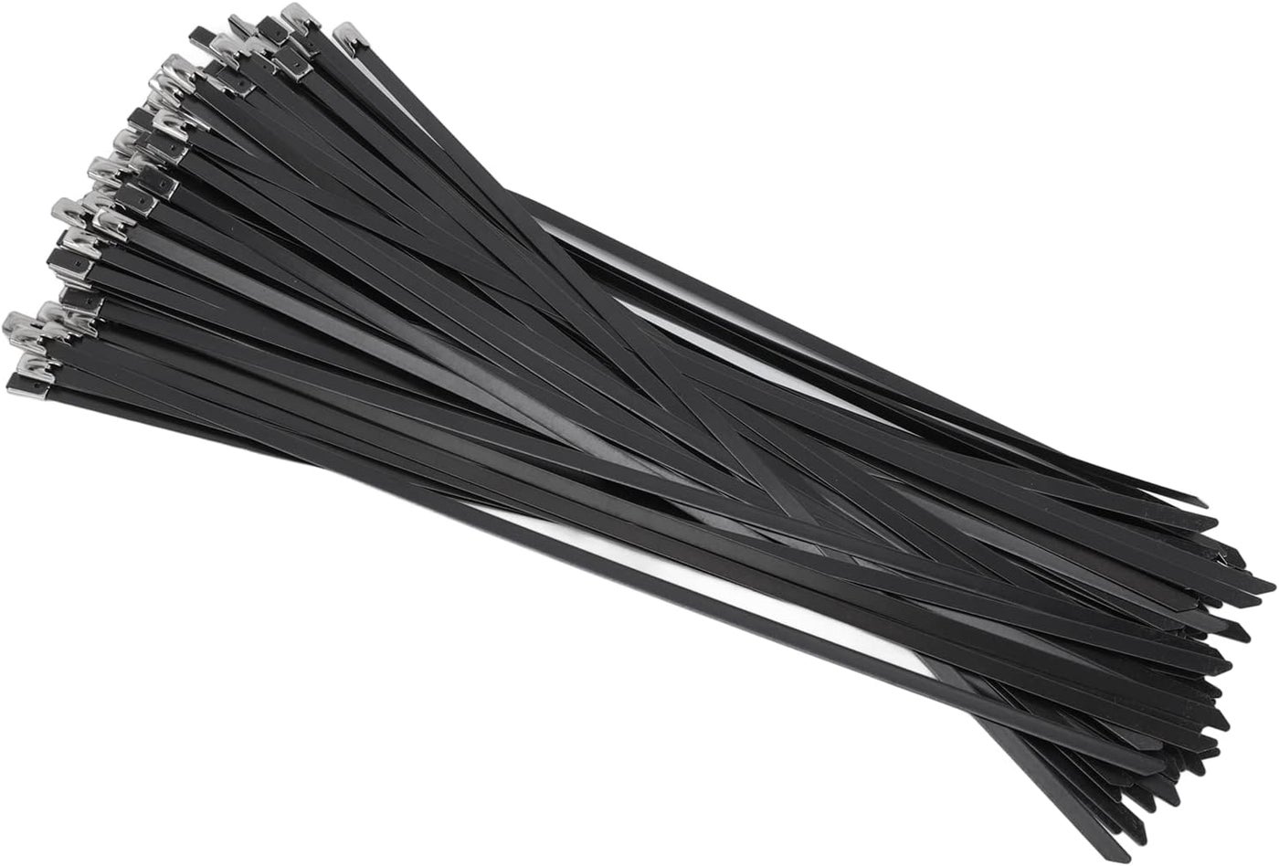 100pcs 304 Stainless Steel Cable Ties, Self Locking Black Zip Ties with Metal Ball Buckle, Thickened Heavy Duty Wrap Ties for Outdoor Wire Harness, Ship Label, High Temp and Moist