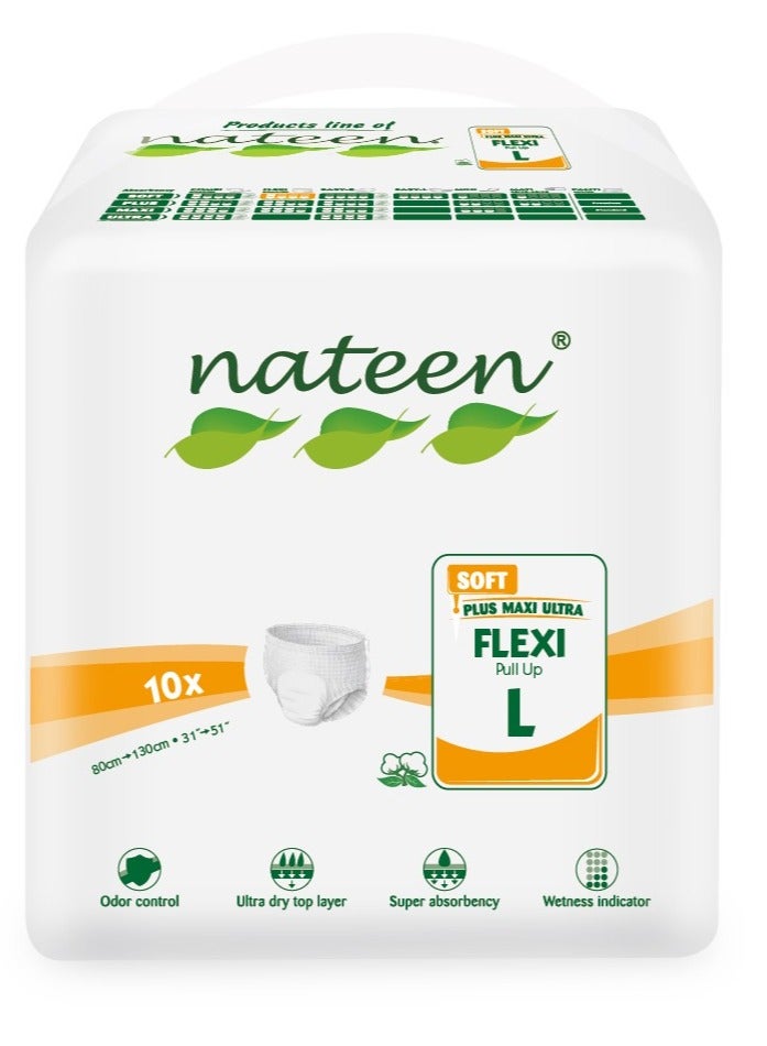 Nateen Flexi Soft Adult Diapers Pants,Incontinence Pull Up,Large,Waist Size 110-170cm,10 Count Adult Pull Ups,Superior Comfort,Excellent Combination of Protection. - Image 1