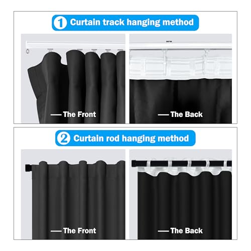 MaKefeile Room Divider Curtains Total Blackout Privacy Curtain Panel Room Thermal Insulated Noise Reduction Curtains for Bedroom Window Living Room Ceiling Track Curtain W 8.3 ft × H 7 ft Black - Image 2