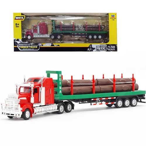 Gemini&Genius GeminiGenius Timber Truck Toys for Kids Heavy Duty Alloy Truck Timber Construction Vehicle 150 Scale Diecast Trailer Transport Vehicles Toys for Kids - Image 1