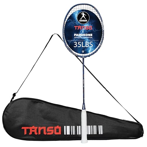 TANSO Arashi SS Strung Badminton Racket (35 Lbs Tension, Recommended by Padukone School of Badminton, 77 Grams Ultra Light Weight Full Carbon Fiber with Premium Strings and Full Racquet Cover) - Image 1
