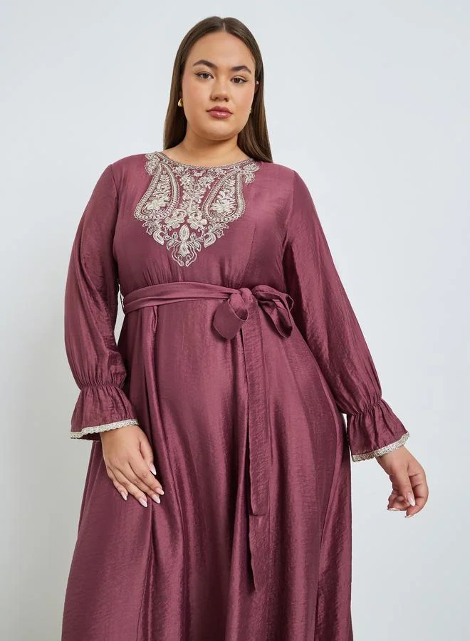 Styli Plus Size Rust Embellished A-Line Maxi Dress