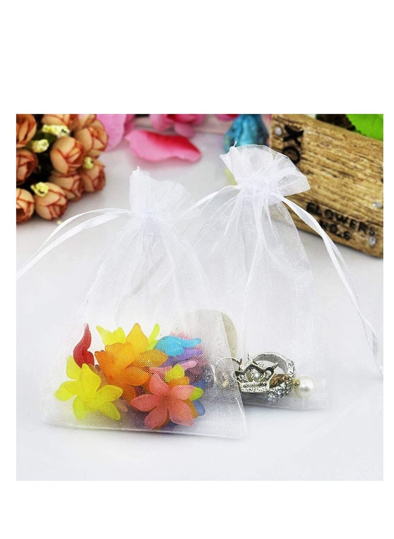MARKQ 100 Pieces Organza Bags with Drawstrings | 12 X 17 cm Organza Bags for Jewelry Pouches, Candies and Wedding Party | Eid Christmas Bags for Gifts | Organza Gift Bags | Goody Bags (White)  - Image 4
