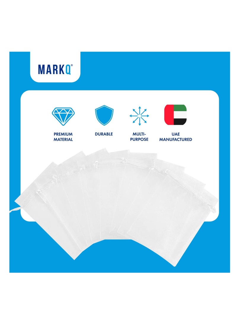 MARKQ 100 Pieces Organza Bags with Drawstrings | 12 X 17 cm Organza Bags for Jewelry Pouches, Candies and Wedding Party | Eid Christmas Bags for Gifts | Organza Gift Bags | Goody Bags (White)  - Image 3