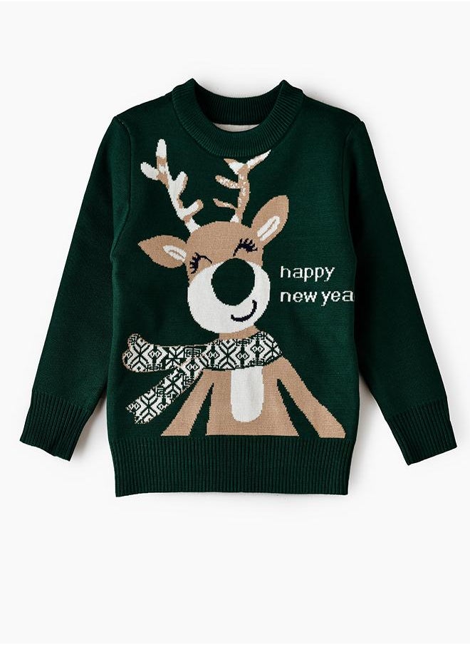 babyqlo Happy New Year Reindeer Sweater - Green  - Image 1