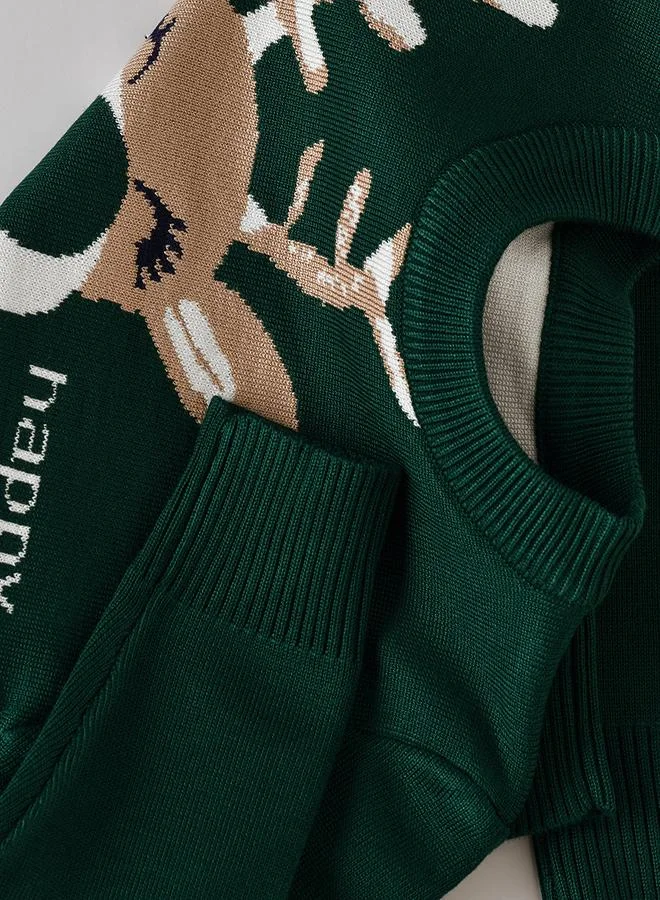 babyqlo Happy New Year Reindeer Sweater - Green