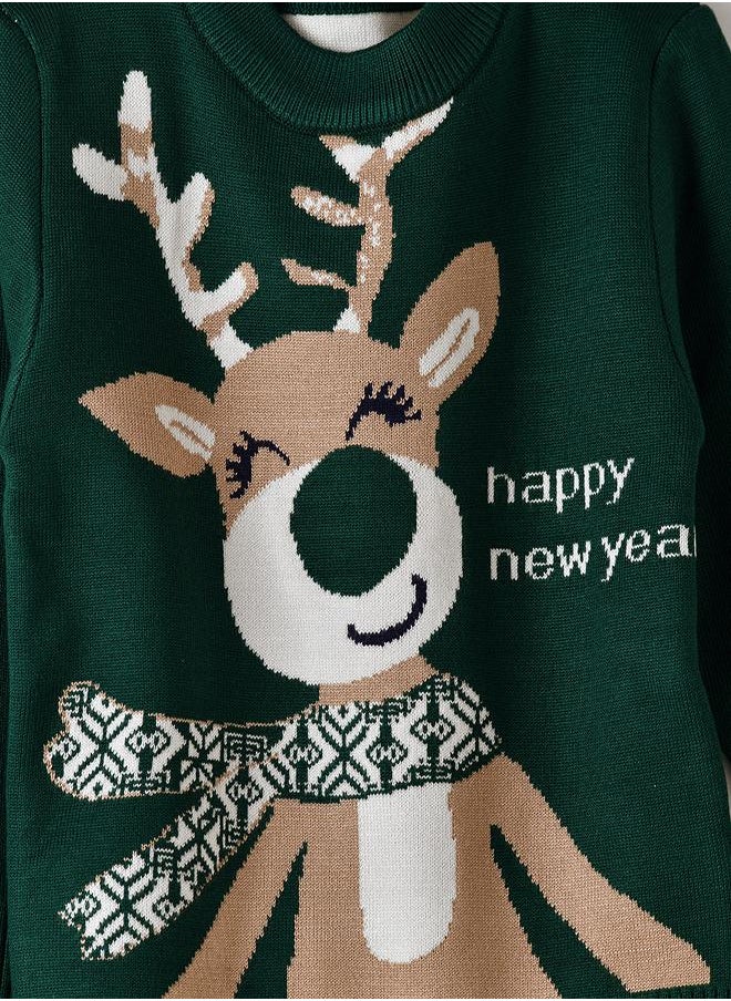 babyqlo Happy New Year Reindeer Sweater - Green  - Image 2