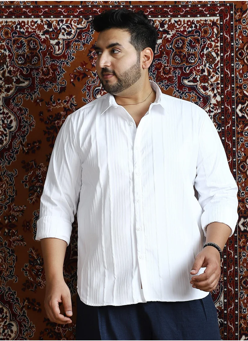 انستافاب بلس Instafab Plus Men's Chalk White Unbalanced-Ridge Relaxed Shirt For Casual Wear | Spread Collar | Long Cuffed Sleeves | Button Closure | Plus Size Shirt Crafted With Comfort Fit For Everyday Wear