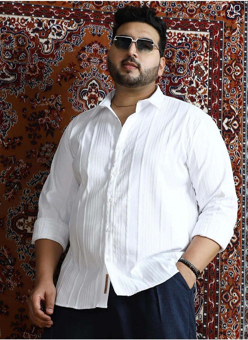 انستافاب بلس Instafab Plus Men's Chalk White Unbalanced-Ridge Relaxed Shirt For Casual Wear | Spread Collar | Long Cuffed Sleeves | Button Closure | Plus Size Shirt Crafted With Comfort Fit For Everyday Wear
