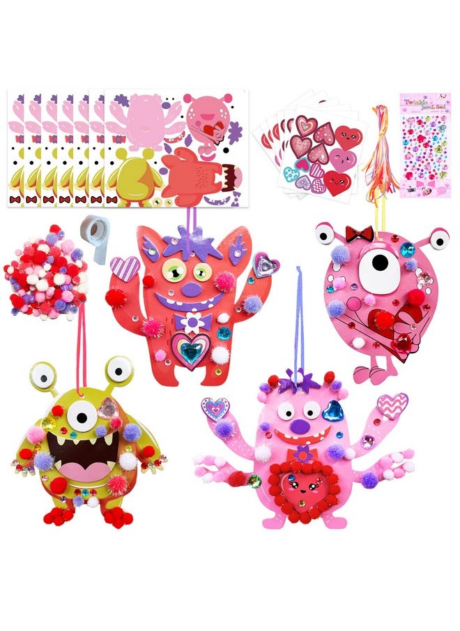 MLOLM 28 Sets Valentine Monster Craft Kit Diy Foam Monster Ornaments Craft Kit Valentine'S Day Gift For Classroom Art Craft Valentine'S Day Party Favors Gift Exchange Home Activity  - Image 1