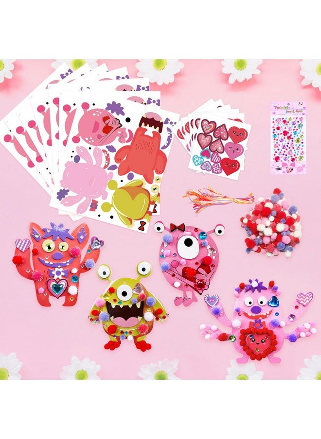 MLOLM 28 Sets Valentine Monster Craft Kit Diy Foam Monster Ornaments Craft Kit Valentine'S Day Gift For Classroom Art Craft Valentine'S Day Party Favors Gift Exchange Home Activity  - Image 5