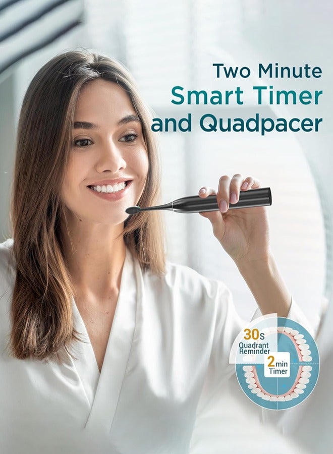 Fairywill Sonic Electric Toothbrush for Adults and Kids,Comes with 8 Brush Heads & Travel Case,5 Modes,SmarTimer and QuadPacer,40000 VPM Deep Clean,4 Hours Charge for 30 Days, Black - Image 4