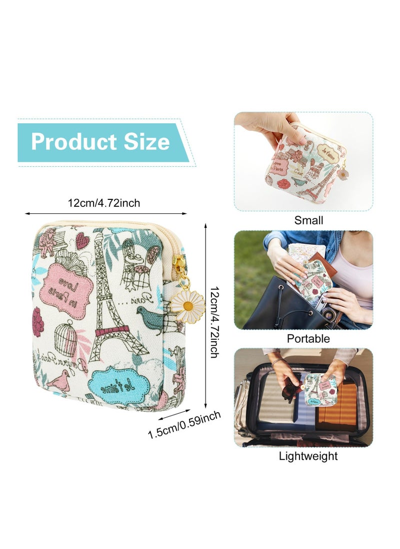 SYOSI - 2 Pack Portable Sanitary Napkin Storage Bag, Pouch Tampon Pantyliners Menstrual Purse Daisy Zipper, Suitable for Feminine Products Gifts (Tower) - Image 1
