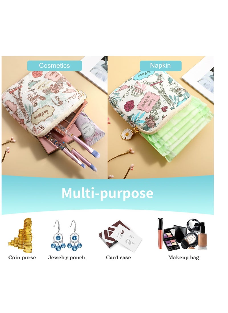 SYOSI - 2 Pack Portable Sanitary Napkin Storage Bag, Pouch Tampon Pantyliners Menstrual Purse Daisy Zipper, Suitable for Feminine Products Gifts (Tower) - Image 1