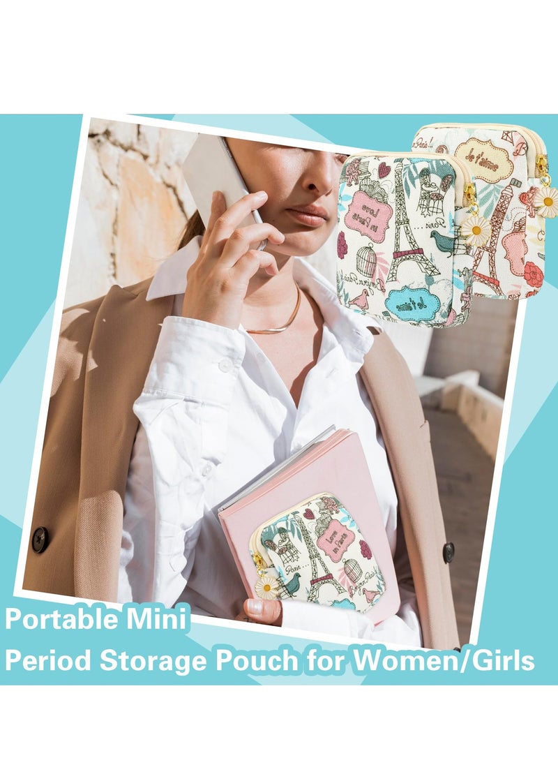SYOSI - 2 Pack Portable Sanitary Napkin Storage Bag, Pouch Tampon Pantyliners Menstrual Purse Daisy Zipper, Suitable for Feminine Products Gifts (Tower) - Image 1