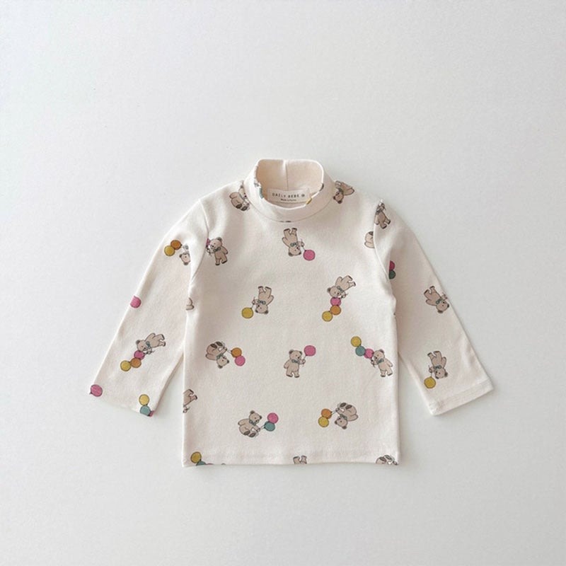 Korean-Style Toddler'S Sanding High Collar Cartoon Base Shirt Baby'S Long-Sleeved Bear Trendy Wear Cotton T-Shirt - Image 5