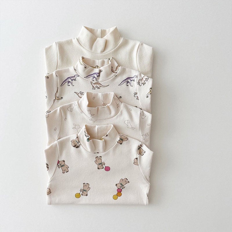 Korean-Style Toddler'S Sanding High Collar Cartoon Base Shirt Baby'S Long-Sleeved Bear Trendy Wear Cotton T-Shirt - Image 2
