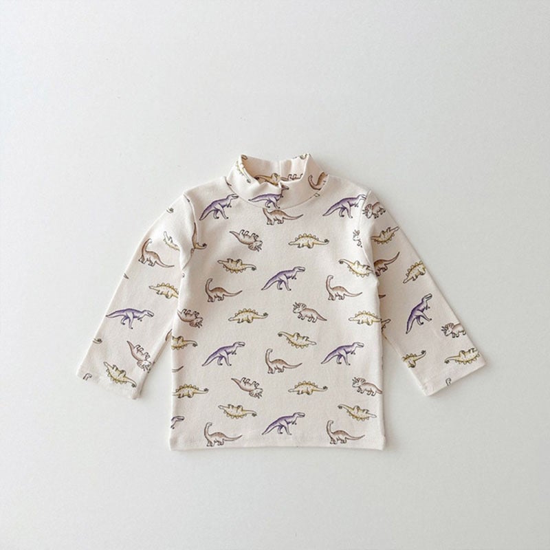 Korean-Style Toddler'S Sanding High Collar Cartoon Base Shirt Baby'S Long-Sleeved Bear Trendy Wear Cotton T-Shirt - Image 1