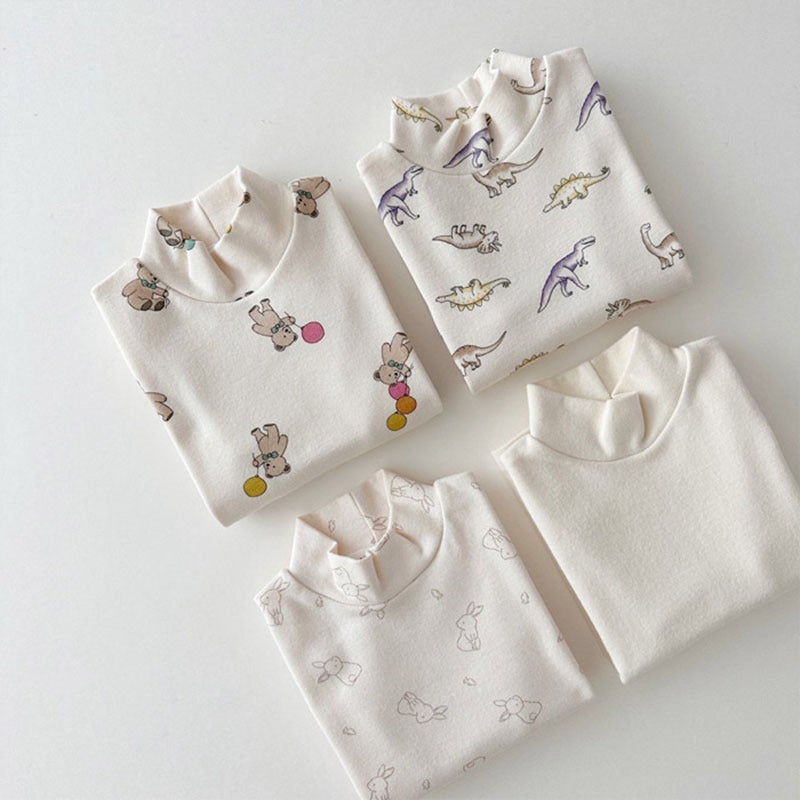 Korean-Style Toddler'S Sanding High Collar Cartoon Base Shirt Baby'S Long-Sleeved Bear Trendy Wear Cotton T-Shirt - Image 3